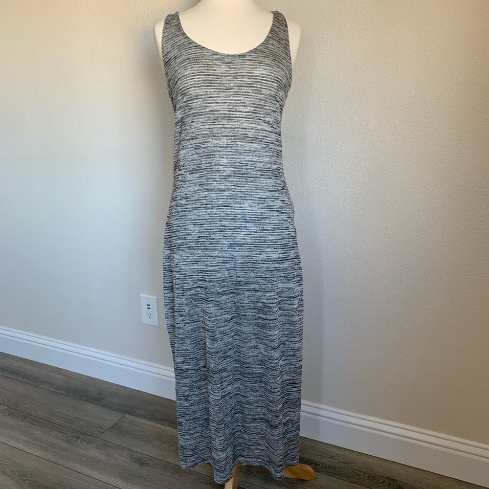 Long, thin sheer knit Dress with high slit- Gray